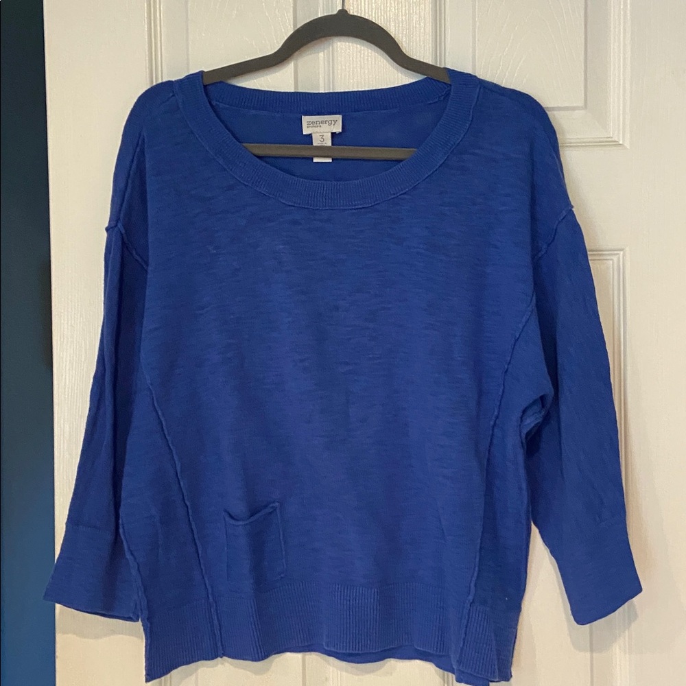 Chico's Zenergy Blue Knit Top Size 3
